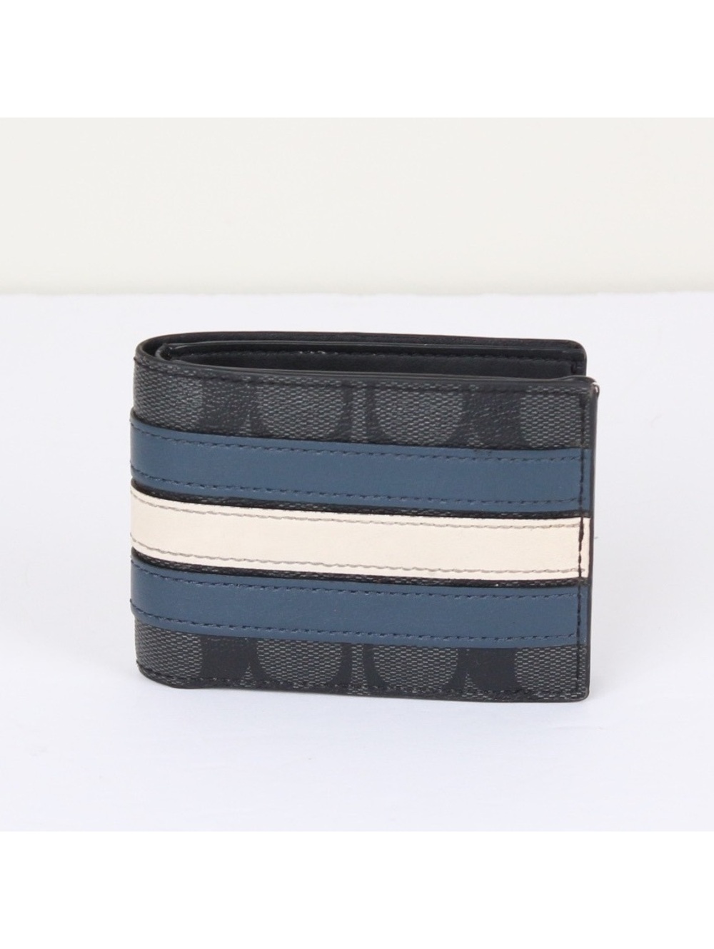 Coach 3004 Men's Slim Billfold Wallet Signature Canvas Stripe Charcoal Denim
